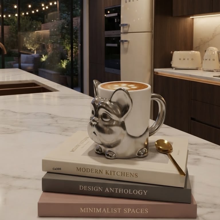Taza perro plateado ceramica 450ml